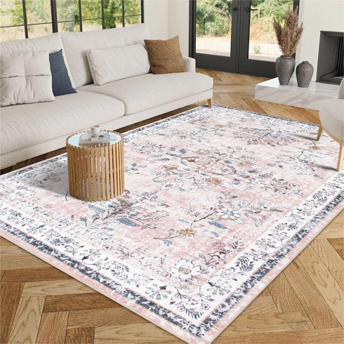 LIVEBOX Machine Washable 5x7 Rug, Pink Rugs for Bedroom Girls, Soft Boho