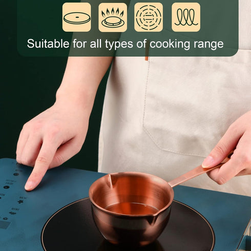 Stainless Steel Butter Warmer, 6.7oz / 200ml Mini Milk Pot with Pour Spouts for Boiling Milk and Sauces (Rose Gold)