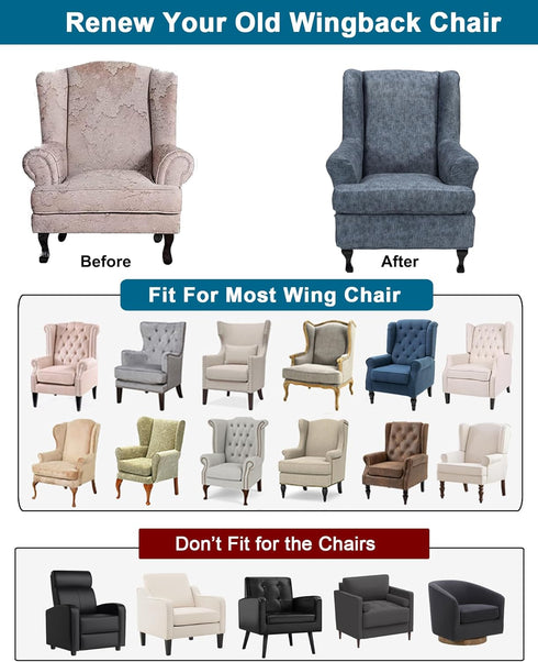2 Chair,A21 CRFATOP Waterproof Wing Chair Slipcovers Piece Stretch Wingback Chair Cover Spandex Fabric Wingback
