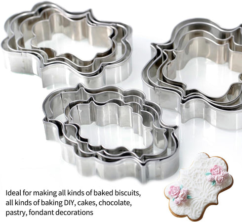 Plaque Frame Cookie Cutter Set, 4Pcs/Set, Stainless Steel Pastry Biscuit Cutters Mold (Style 2)
