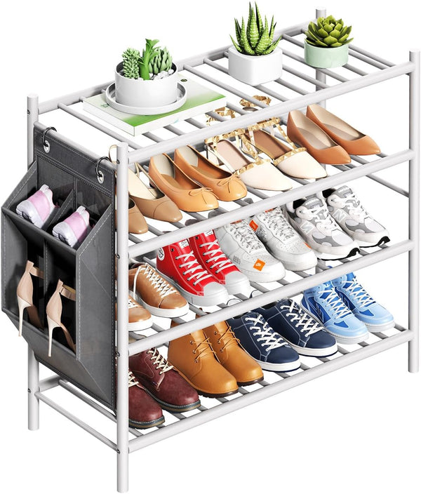 woxlemen Bamboo Shoe Rack for Closet Small Wooden Shoe Organizer with Pouch, Sturdy