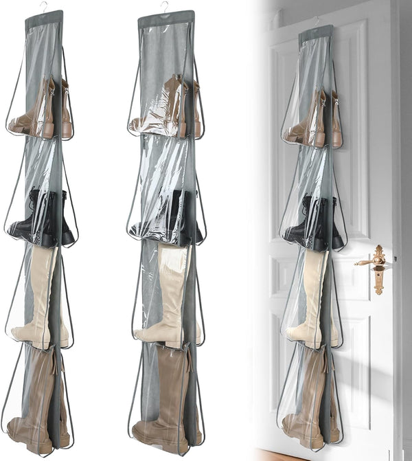 Windyun Sets 16 Large Clear Pockets Fabric Dual Sided Hanging Shoe Rack