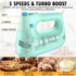 Electric Hand Mixer with Stainless Steel Whisk, Dough Hook, Storage Bag, Handheld Mixer for Baking, Turbo Boost, Green