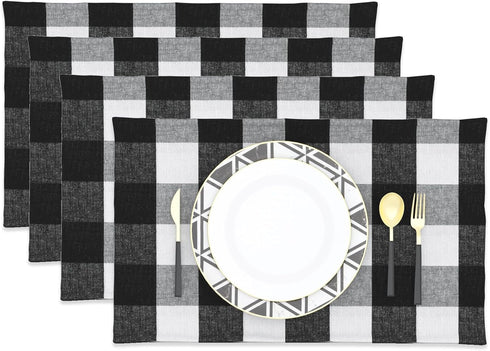Black & White Cotton Buffalo Check Placemats Set of 4, Heat Resistant Dining Table Place Mats for Kitchen, 12 x 18
