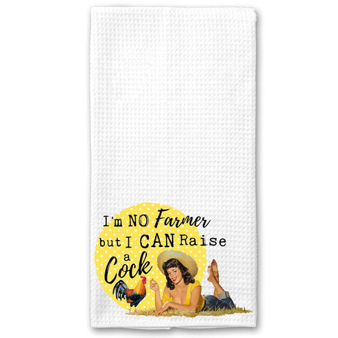 I'm No Farmer, but I Can Raise a Cock Funny Chicken Rooster Vintage Towel, Waffle Weave Microfiber Kitchen Gift