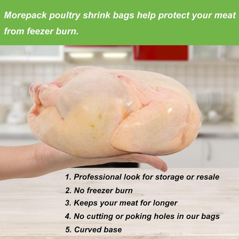 Bags,10x16 Inches 30 Poultry Shrink Wrap Pcs Clear Poultry Heat Shrink Bags Freezer With Zip Ties, Silicone Straw