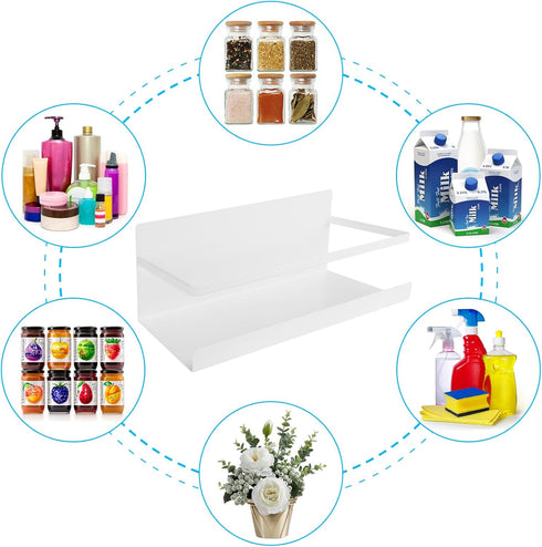 Magnetic Spice Rack for Refrigerator, 2 Pack Fridge Organizer for Spice Jars, Magnet Shelves with 4 Hooks