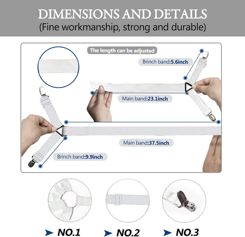 TGOOD Bed Sheet Holder Straps, Adjustable Mattress Cover Clips, Elastic Grippers for Bedding, 4 Fasteners