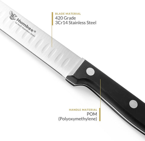 12 inch Carving Knife Razor Sharp Blade with Granton Edge for Cutting Smoked Brisket, BBQ Meat, Turkey,Black by Humbee
