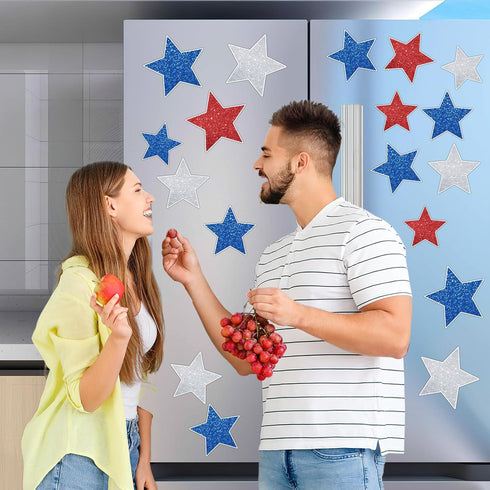 JULMELON 22pcs 4th of July Patriotic Decorations, Red White and Blue Star Magnets for Independence Day Party