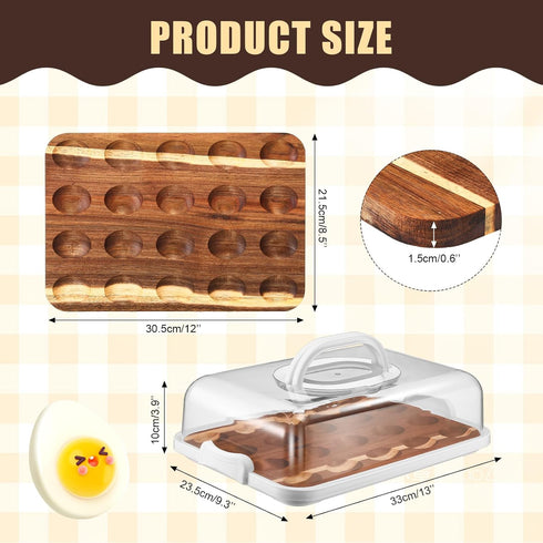 20 12 8.5 Inch Countertop(White) Baderke Easter Gift Acacia Wood Deviled Egg Platter with Lid Base Holes x Round