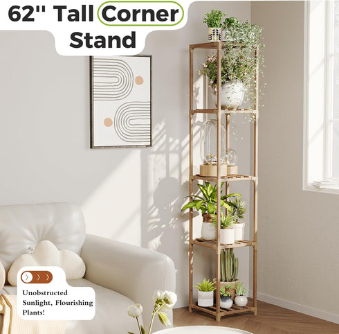 5 Bamworld Plant Stand Indoor Outdoor Tier Tall Large Wood Plant Shelf Multi Tier Flower Stands Garden Shelves Wooden