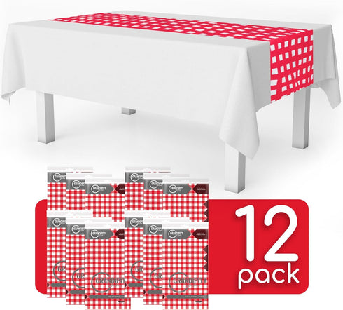 12 Pack 14 108 Inch. Red Gingham Checkered Premium Disposable Plastic Table Runner x Table Runner for Dinner Parties