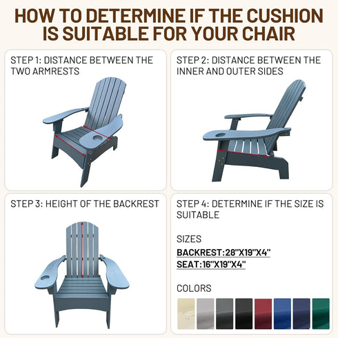 Cushion,44 Inches Adirondack Chair Waterproof High Back Outdoor Chair Cushions with Non-Slip Bottom,High Back Patio