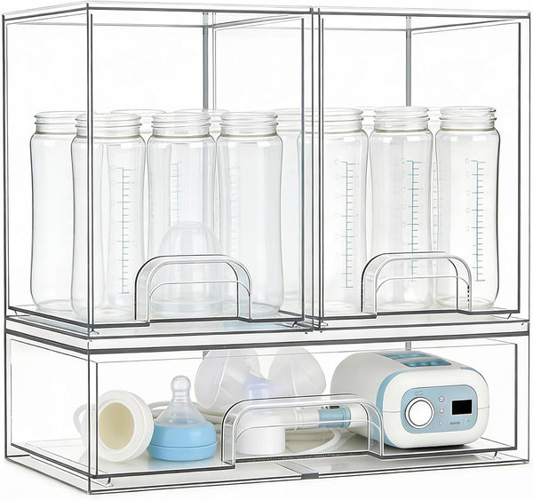 Gajiuhon Baby Bottle Organizer, Large Capacity Stackable Acrylic Storage with Non-Slip Pads, for
