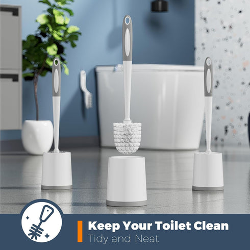 Toilet Brush Set, 3 Pack Toilet Brushes with Holder for Bathroom Deep Cleaning