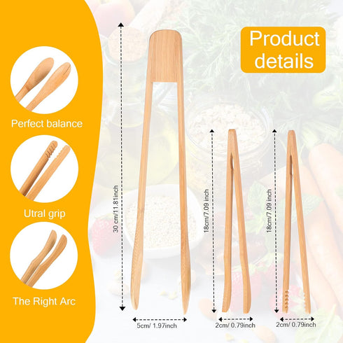 Zopeal 6 Pcs Wooden Tongs Wooden Kitchen Tongs Long Bamboo Kitchen Tongs Bamboo Toaster Tongs Wooden Cooking Tongs for Kitchen Picking Up Cheese Bacon Toast Cake Fruits Bread by Zopeal