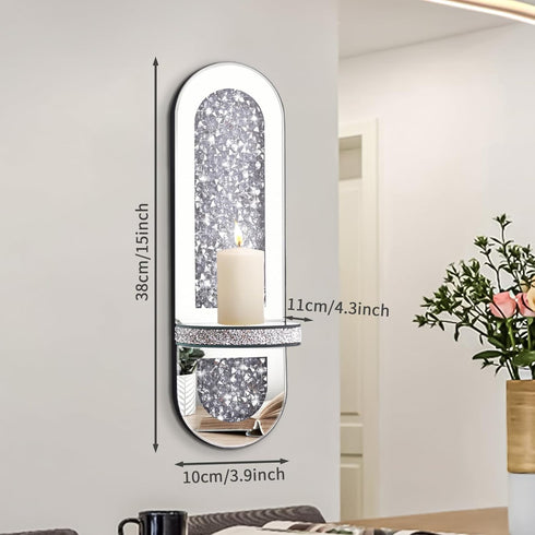 Azonsdop Set 2, Crystal Crushed Diamond Mirrored Candle Sconces of Glam Silver Wall Candle Holders for Living Room