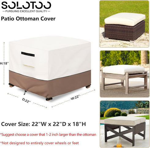 22W 22D 18H Inches Patio Ottoman Cover Waterproof Heavy Duty Square Outdoor Ottoman Covers, x x Patio Furniture