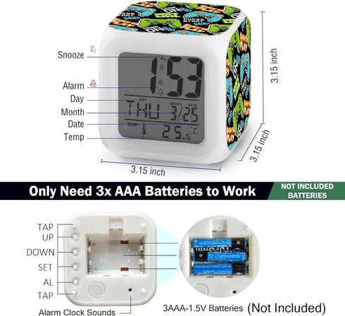 ZonleeApex 7 (3.15x3.15x3.15 inch) Alarm Clock with Joysticks Print for Boys Girls, Game-Themed Kids Alarms, Digital