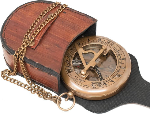 Antique Vintage Sundial Compass, Handcrafted Brass Pocket Sun Dial, Unique Gift for Men, Steampunk Bronze