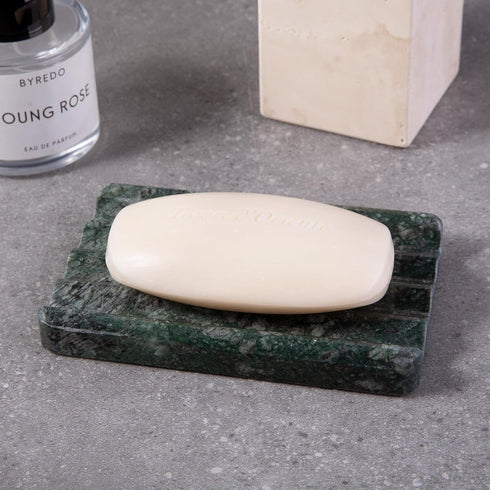 2PCS Koville Indian Natural Green Marble Soap Dish for Shower, Stone Soap Tray for Bathroom, Marble Bar Soap Holder