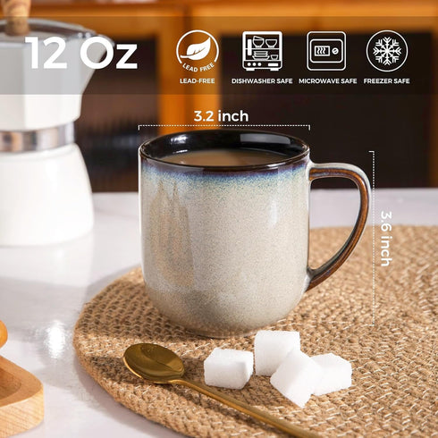 12OZ Set 6, Sets,Ideal LERATIO Ceramic Coffee Mugs of Large Porcelain Coffee Cups With Large Handle