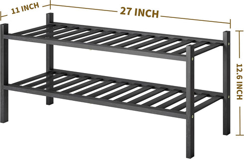 Shoe Rack, 2-Tier Bamboo Stackable Shoe Shelf Storage Organizer for Closet, Entryway and Hallway