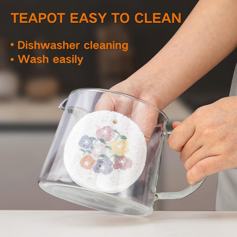 Glass Teapot 34oz/1000ml with 4 Pack Tea Cups Gift Set, Removable Stainless Steel Infuser, Heatproof Borosilicate Glass