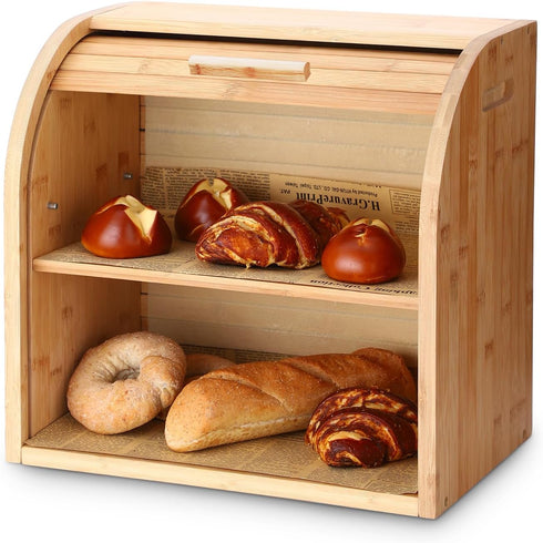 G.a HOMEFAVOR Bread Box, 2 Layer Bamboo Bread Boxes for Kitchen Food