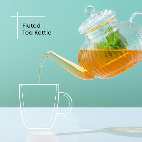 JoyJolt 33.8oz Fluted Glass Teapot Set with 13.5oz Double Wall Glasses, Stovetop Safe Kettle, Borosilicate Clear Tea