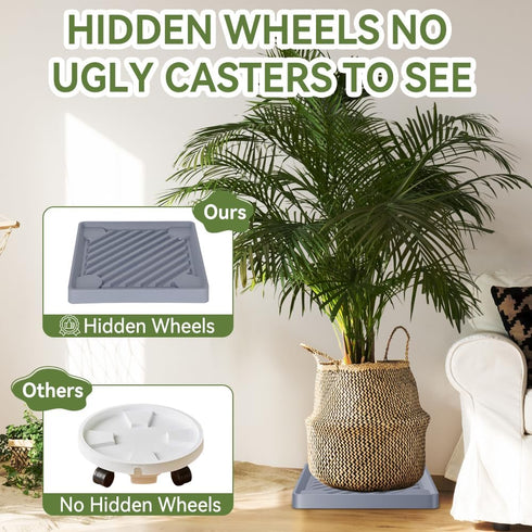 UoeRing 11 Inch $9.9 Square Plant Caddy with Hidden Wheels Heavy Duty Rolling Plant Stands Indoor Outdoor Plant Saucer