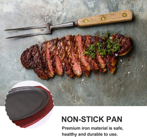Steak Plate Griddle Pan - 8 Inch Non Stick Stove Top Grilling Pan for Steak, Bacon, Veggies, Fish, Cast Iron Set
