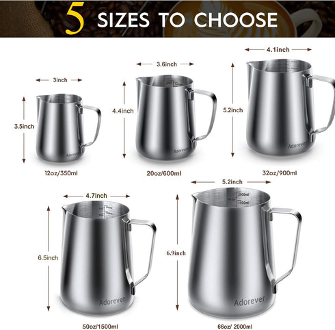 32oz Milk Frothing Pitcher, Stainless Steel Steaming Jug for Coffee Bar, Cappuccino Tools with Latte Art Pen