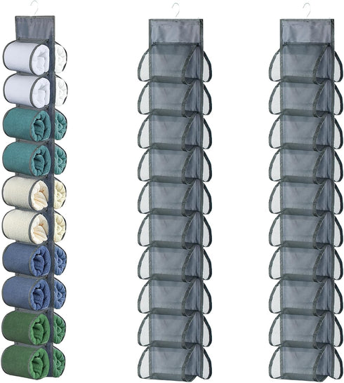 2-Pack Hanging Legging Organizer - Closet Storage Organizer with 20 Pockets, Install Behind The Door (Grey)