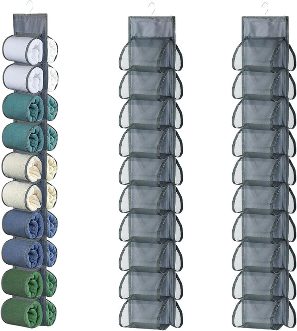 2-Pack Hanging Legging Organizer - Closet Storage Organizer with 20 Pockets, Install Behind The Door (Grey)