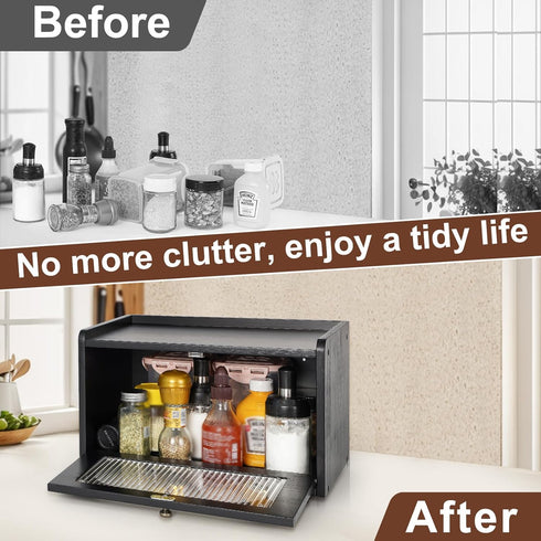 Countertop Sunhoo Bread Box for Kitchen Storage Wooden Breadbox Holder Container Morden Rustic Fresh Bread Keeper