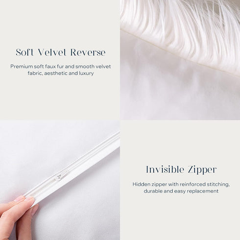 Phantoscope Pack of 2 Faux Fur Solid Throw Pillow Covers, Luxury Soft Decorative Cushion Covers, Cream White 18 x 18
