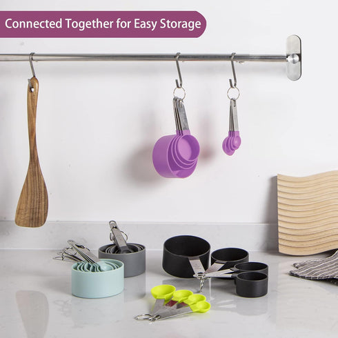 Huygens Measuring Cups and Spoons Set, 10 Pieces Stackable Stainless Steel Handle for Dry and Liquid Ingredients (Mauve)