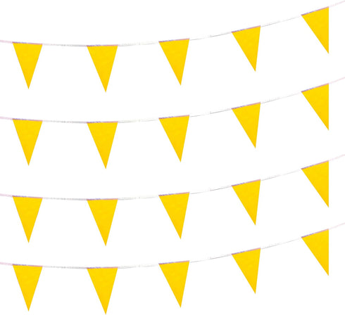 100 Feet Solid Yellow Pennant Banner Flags String, Triangle Bunting Flags for Grand Opening, Birthday Party, Festival