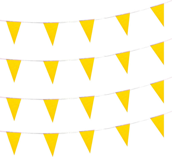 100 Feet Solid Yellow Pennant Banner Flags String, Triangle Bunting Flags for Grand Opening, Birthday Party, Festival