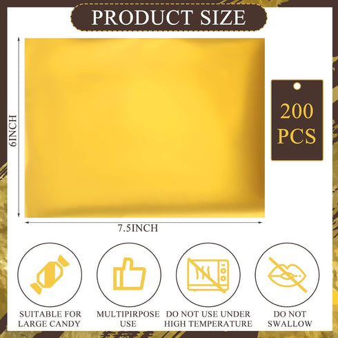 200 7.5 6 Inch Packing Tanlade Pcs Gold Chocolate Bar Wrappers Bulk with Thick Paper Backing, x Aluminum Foil Candy