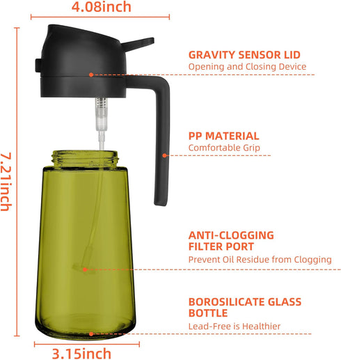 16oz Olive Oil Dispenser for Kitchen - 2 in 1 Olive Oil Dispenser and Oil Sprayer, Black (Light Blockage)