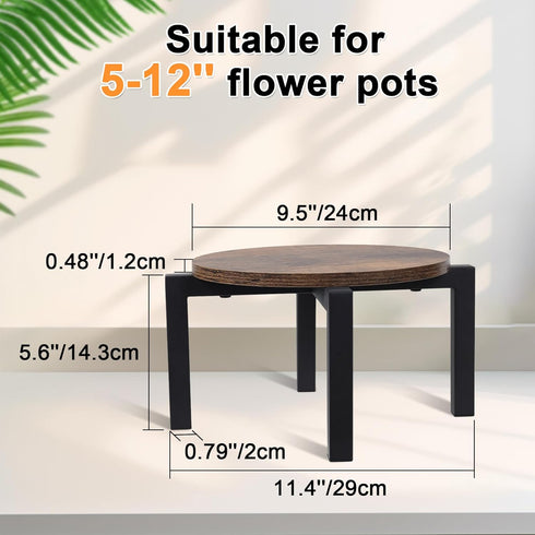 5-12 Inch Vigordream Plant Stand Indoor, Heavy Duty Sturdy Metal Plant Holder, Wooden plant Stool, Single Plant Pot