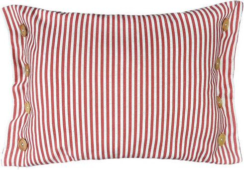 Red Stripes Buttons Linen Decorative Accent Throw Pillow Cases, 16 x 20 Inches