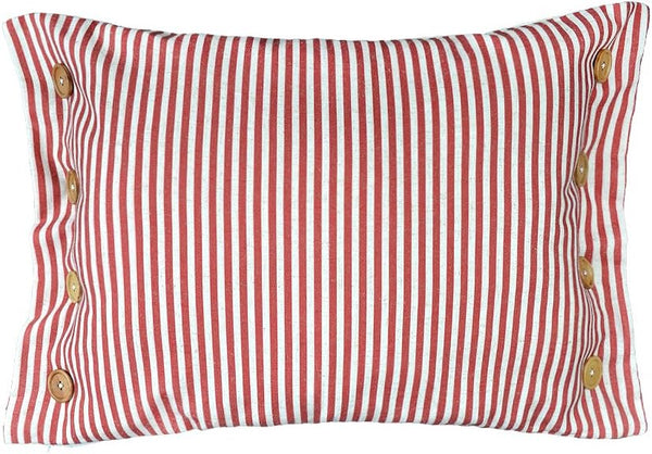 Red Stripes Buttons Linen Decorative Accent Throw Pillow Cases, 16 x 20 Inches