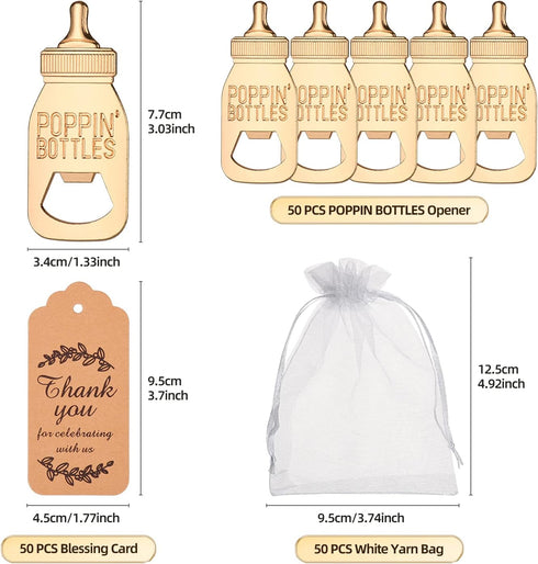 50 Pack Bulk Baby Bottle Openers with Gift Tags