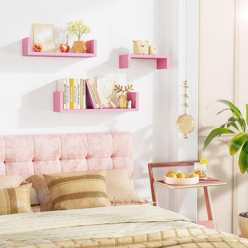 SRIWATANA Pink Solid Wood Floating Shelves for Wall Mounting