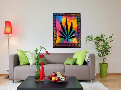 ICC Weed Tapestry, Marijuana Wall Hanging, Cannabis Hippie Decor, Small Hippie Rasta Ganja Tapestries