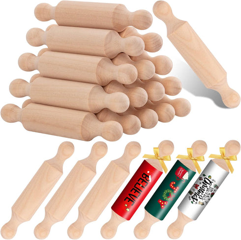 FFNIU 20PCS Mini Rolling Pins for Crafts, Small Wooden Dough Roller for Children